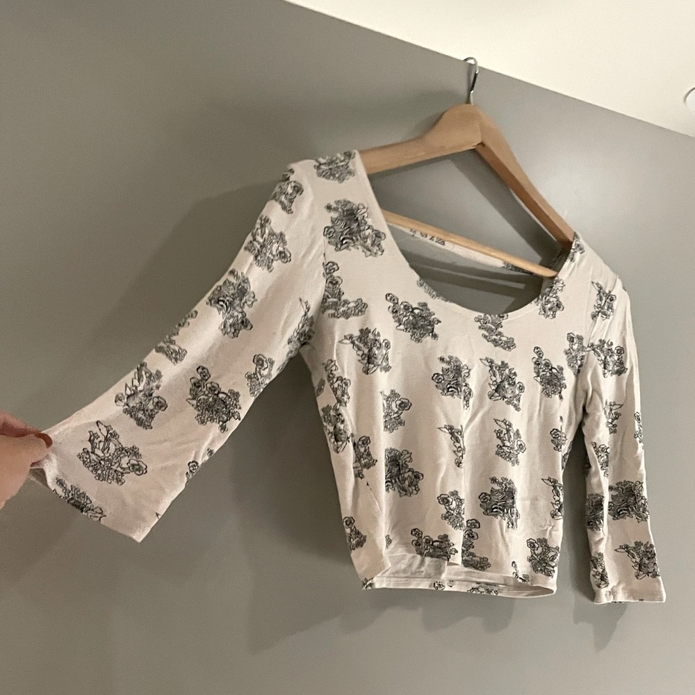 White/Black Pins & Needles Floral Crop Top | Urban Outfitters | Size S